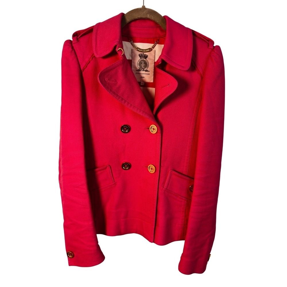Vintage Y2K‎ Juicy Couture Hot Pink Pea Coat Petite P Preppy Cute Barbie Girly